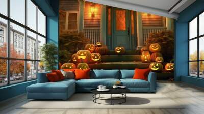 jack o lantern in front of a house made with generative ai Wall mural