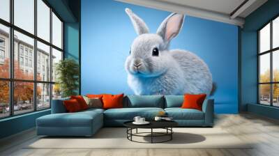 white rabbit on blue background made with generative ai Wall mural