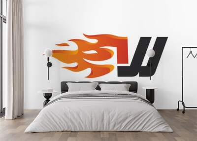 initial W flame letter logo design vector, fire logo lettering design concept Wall mural