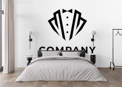 M logo tuxedo tie cool style gentlemen male buttons pocket push restaurant businessman vector logo design Wall mural