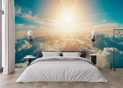 Sunlight breaks through the clouds creating a heavenly scene filled with warmth and divine light offering a sense of peace and spiritual hope Wall mural