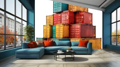 Containers for Import/Export Business Isolated on Transparent or White Background, PNG Wall mural