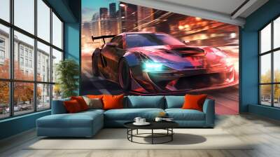 Car drifting action scene in the city at night concept art speed race , AI	
 Wall mural