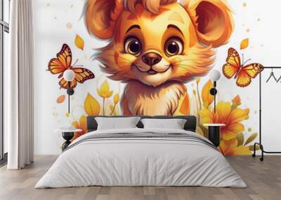 Cute and happy baby lion cartoon illustration,ai Wall mural