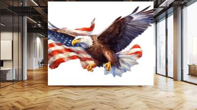 Bald Eagle with America flag in background, Transparent background, Generative ai Wall mural