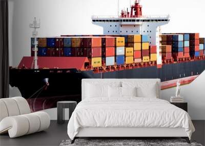 container cargo ship isolated on transparent background Wall mural