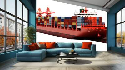 Container cargo ship isolated on transparent background Wall mural