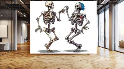 Dancing skeleton illustration transparent background, Generative ai Wall mural