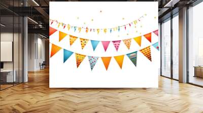 pennant flags, birthday decor, colorful, transparent background, Generative ai Wall mural