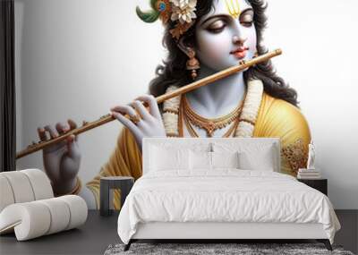 Shree Krishna, Janmashtami, realistic, shree krishna playing flute, isolated on transparent, PNG, background Wall mural