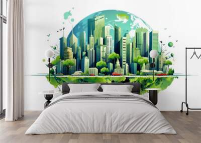 world environment day, green city on earth, globe, earth day, green city, Generative ai Wall mural