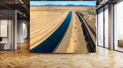 Dramatic aerial view of the all-American canal traveling through the Buttercup sand dunes in imperial county California. Wall mural