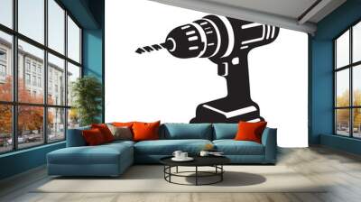 Hand Drill machine black icon on white background Wall mural