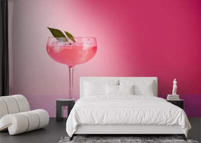 Pink Cosmopolitan cocktail, fun bright atmosphere, plain background. Late night cocktail bar, restaurant. Copyspace. Wall mural