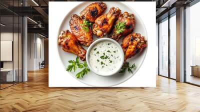 Chicken wings with ranch dip, isolated. Food png element. Wall mural