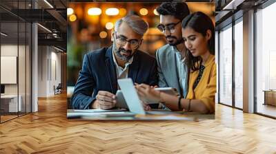 Indian colleagues using a tablet to discuss ideas at work, Generative AI  Wall mural