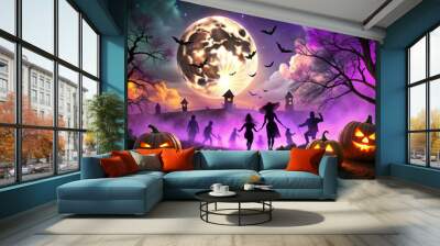 halloween background with pumpkins Wall mural