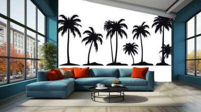 A set of detailed palm and coconut tree silhouette illustrations Wall mural