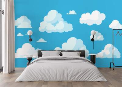 Cartoon cloud vector set. Blue sky with white clouds Wall mural