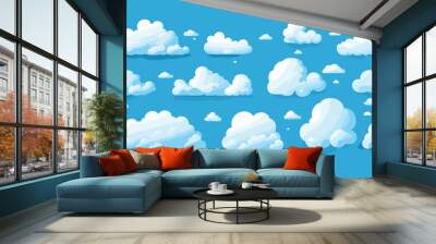 Cartoon cloud vector set. Blue sky with white clouds Wall mural