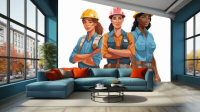 Diverse workers isolated flat cartoon people vector set. Builders and architects, repairman and engineers, women and men industrial worker in uniform. Project managers, and employees in helmets Wall mural