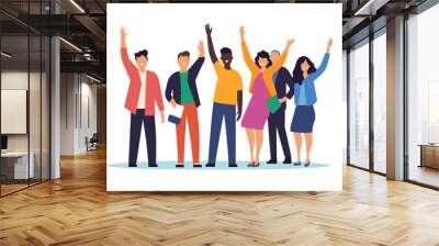 Group of happy people standing together, waving and inviting new customer, colleague. Concept of happy multiethnic team welcome newcomer. Flat vector cartoon illustration isolated on white Wall mural