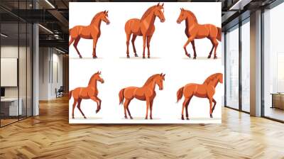 Horse poses. Wild horses walking or gallop running pose, arabian mare farm animal hoof gait trotter run grazing thoroughbred, set cartoon ingenious vector illustration of animal wild stallion design Wall mural