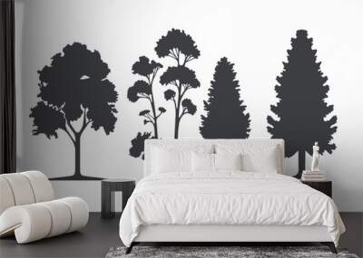 Silhouette tree set. Side view, set of graphic trees elements outline symbol for architecture and landscape design drawing. Vector illustration	 Wall mural