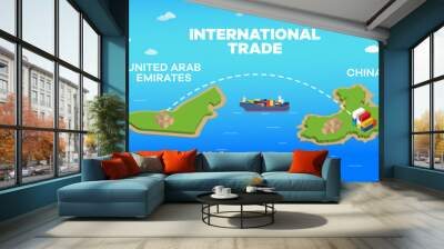 United Arab Emirates and China international trade relation. Vector illustration design Wall mural