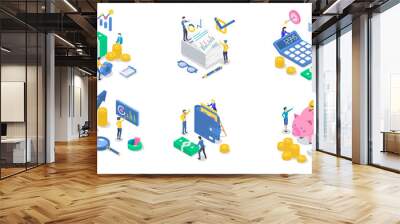 accounting and audit isometric color vector illustration set. business analytics and planning. salar Wall mural