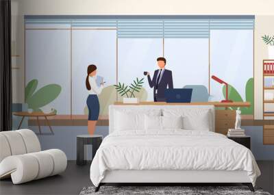 Business office flat color vector illustration Wall mural