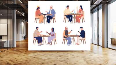 Couples sitting at tables semi flat color vector characters set. Editable figures. Full body people on white. Simple cartoon style illustration collection for web graphic design and animation Wall mural