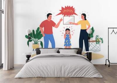 Fighting parents and crying daughter flat color vector detailed characters. Father and mother shouting. Upset child. Family conflict isolated cartoon illustration for web graphic design and animation Wall mural