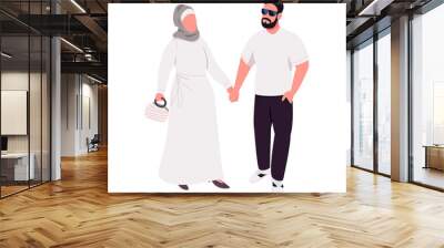 Happy couple walking and holding hands semi flat color vector characters. Posing figures. Full body people on white. Simple cartoon style illustration for web graphic design and animation Wall mural