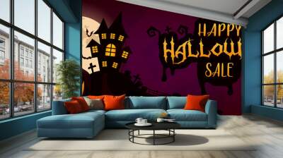 Happy Halloween sale banner cartoon template. Autumn holiday special offer and discounts, seasonal clearance horizontal poster layout. Scary background with pumpkin. Helloween 30 percent price off Wall mural