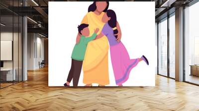 Happy hugging family semi flat color vector characters. Interacting figures. Full people on white. Indian holiday together isolated modern cartoon style illustration for graphic design and animation Wall mural