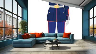 Man in full dress uniform semi flat color vector character. Standing figure. Full body person on white. Military parade simple cartoon style illustration for web graphic design and animation Wall mural