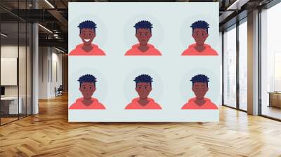 Man with emotional expressions semi flat color vector character avatar set. Portrait from front view. Isolated modern cartoon style illustration for graphic design and animation pack Wall mural