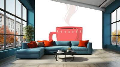 Red mug with hot tea semi flat color vector object. Full realistic item on white. Steaming aromatic drink in cup isolated modern cartoon style illustration for graphic design and animation Wall mural