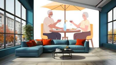 Retire couple have dinner in cafe semi flat color vector characters. Editable figure. Full body people on white. Dating simple cartoon style illustration for web graphic design and animation Wall mural