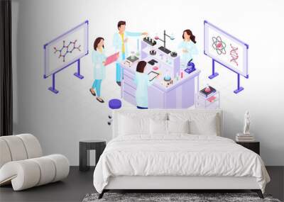 Scientists, chemists, geneticist, research worker isometric color vector illustration Wall mural