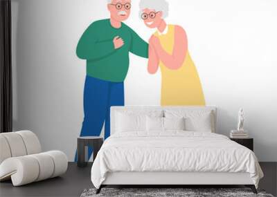 Senior couple flat color vector detailed character. Elderly pensioners. Joyful grandma and grandpa. Happy grandparents isolated cartoon illustration for web graphic design and animation Wall mural