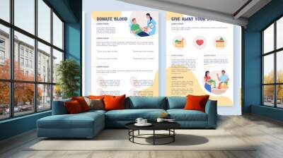 Social participation in charity flat vector brochure template. Flyer, booklet, printable leaflet design with flat illustrations. Magazine page, cartoon reports, infographic posters with text space Wall mural