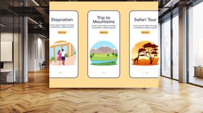 Summer vacation ideas onboarding mobile app screen flat vector template. Walkthrough website 3 steps with landscapes. Creative destinations UX, UI, GUI smartphone cartoon interface, case prints set Wall mural