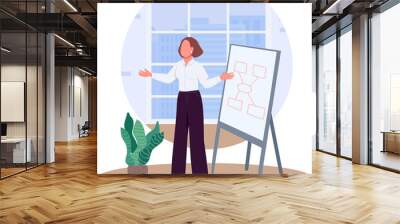 Woman on business presentation semi flat color raster character. Coaching figure. Full body person on white. Lecture isolated modern cartoon style illustration for graphic design and animation Wall mural