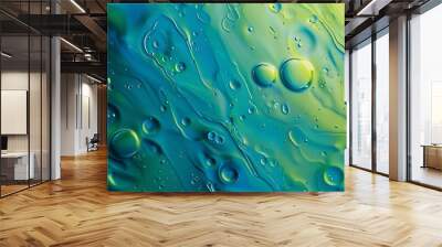 Abstract blue and green colorful background with oil on water surface Oil drops in water abstract psychedelic abstract image : Generative AI Wall mural