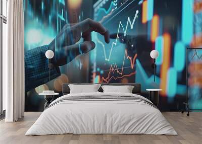 Banking business finance and investment concept Businessman analyzing market data financial graph report economic growth business strategy planning and solution risk management : Generative AI Wall mural