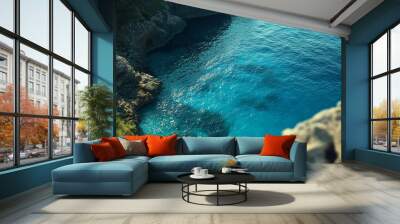 Beautiful blue sea view Meditterranean sea : Generative AI Wall mural