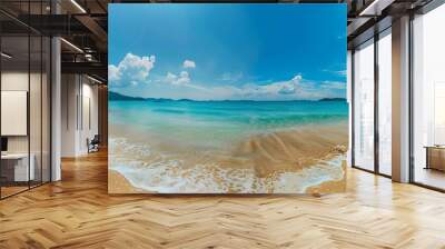 Beautiful  horizon landscape summer season panorama front view point tropical sea beach white sand clean and blue sky background calm nature ocean wave water travel at Sai Kaew Beach t : Generative AI Wall mural