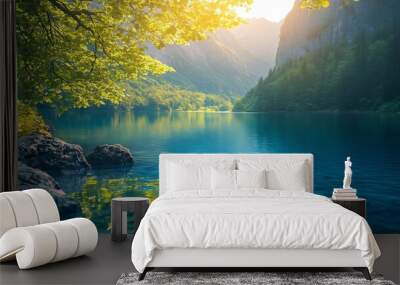 Beautiful nature landscape in blue canyon Colorful nature background scenery at sunset The reflection of summer colors in the travel in nature Natural water with stunning scenic in mou : Generative AI Wall mural